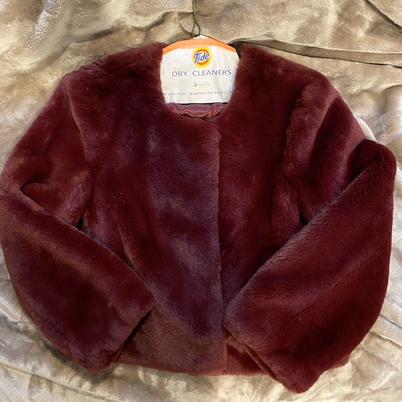 J. Crew Jackets & Blazers - Burgundy Faux Fur Coat